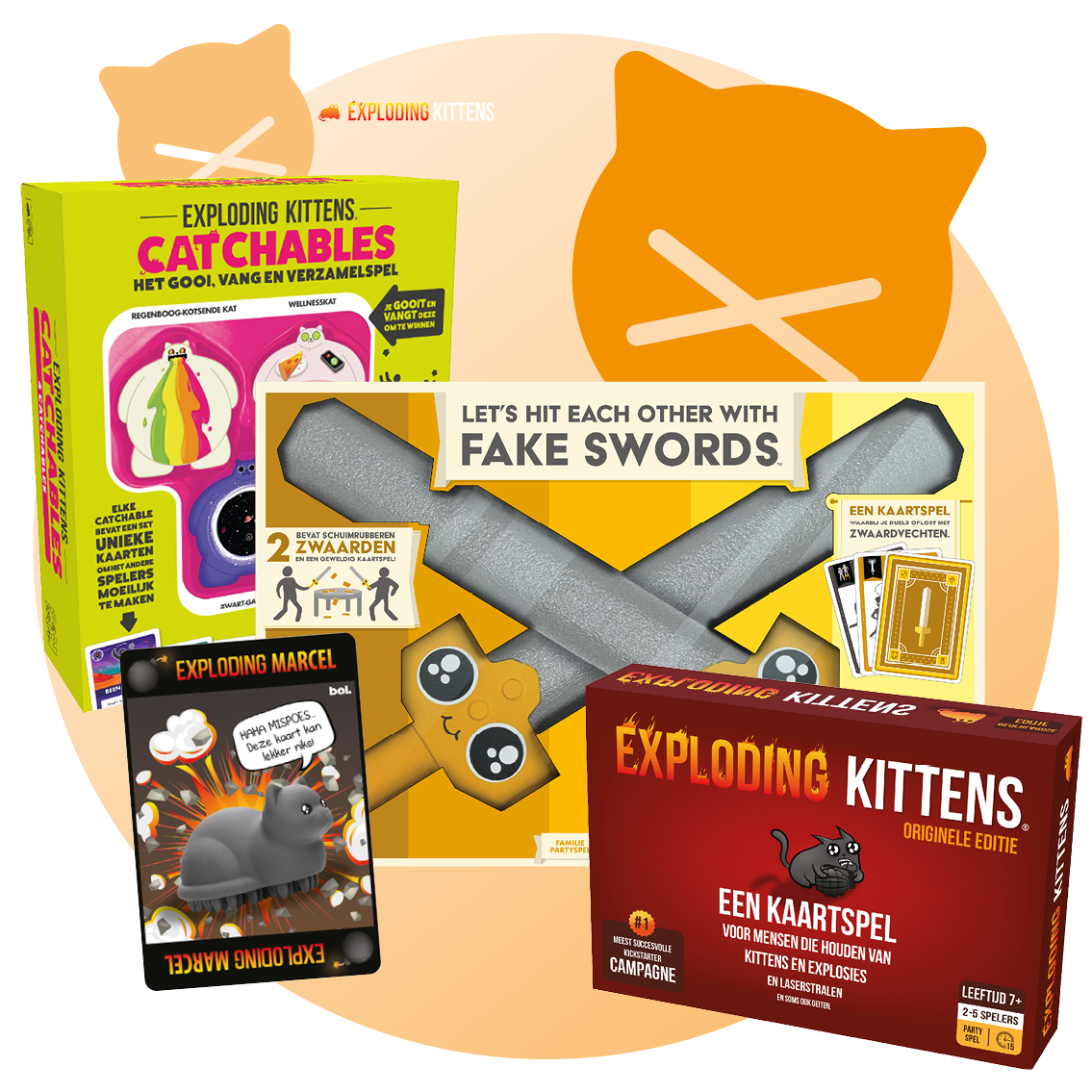 Win <b>een Exploding Kittens-pakket mét unieke Marcel de Kat-kaart</b>